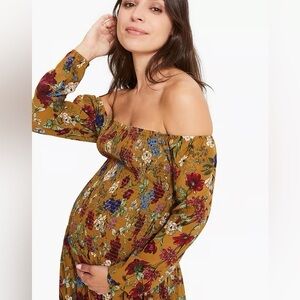 Hatch Off-Shoulder Floral Dress - Mustard and Multicolor